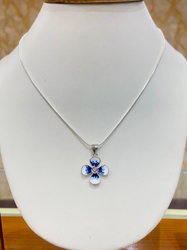 92.5 Pure Silver Blue Floral Pendant (without chain)