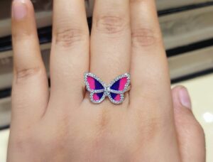 92.5 Silver Sparkling Butterfly Finger Ring (Size-16)