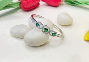 Beautiful Square Crystal With AD Green Stone Bangles