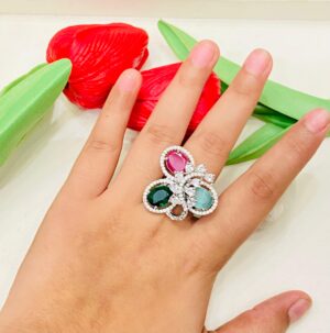 Stylish Floral Leaf With AD Stone Finger Ring