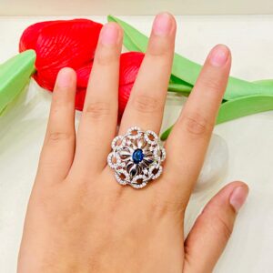 Stylish Chakro Design With AD Blue Stone Finger ring