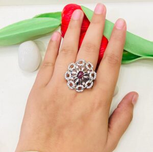 Stylish Chakro Design With AD Pink Stone Finger Ring