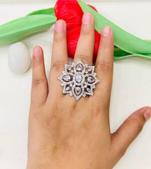 Stylish Flower With AD Stone Finger Ring