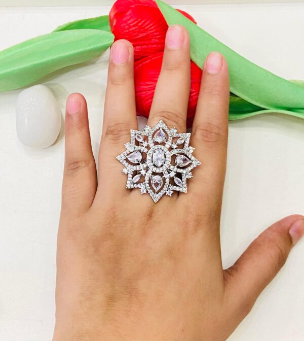 Stylish Flower With AD Stone Finger Ring
