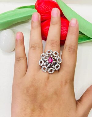 Stylish Chakro With AD Rani Pink Stone Finger Ring