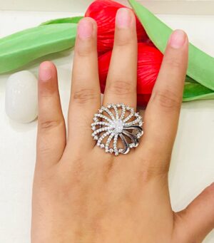 Stylish Wheel Design With AD Stone Finger Ring