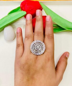Stylish Multi Circle With AD Stone Finger Ring