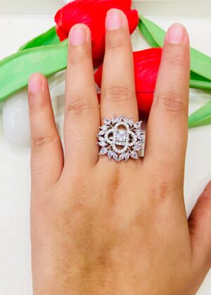 Stylish Floral Star With AD Stone Finger Ring