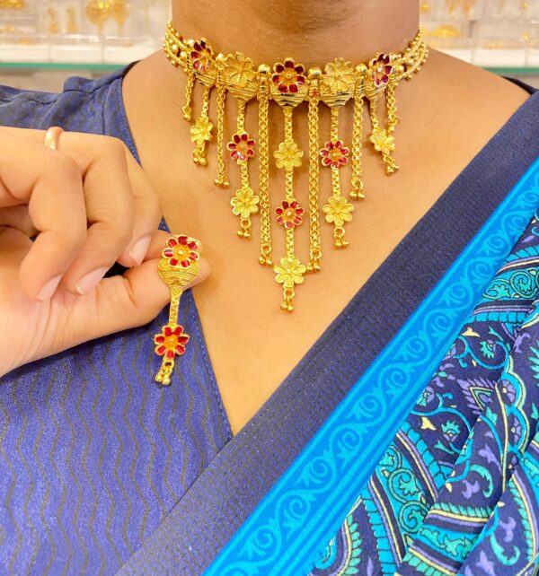 Floral Jhalor Minekari Choker With Earrings
