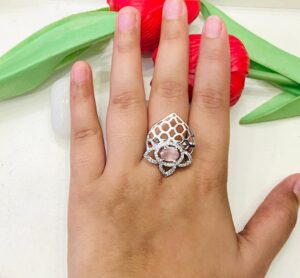 Stylish Flower Crown With AD Pink Stone Finger Ring