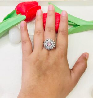 Beautiful Suriya Chakro With AD Pink Stone Finger Ring