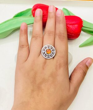 Beautiful Diamond Circle With AD Yellow Stone Finger Ring