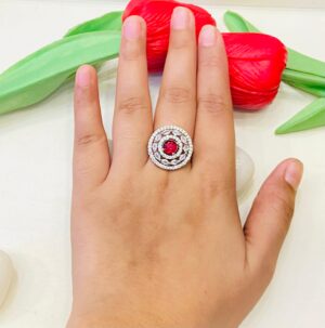 Beautiful Diamond Circle With AD Rani Pink Stone Finger Ring