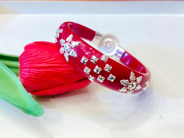 99.5 Pure Silver Floral Square Shape Bracelet Pola (Single)