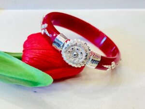 99.5 Pure Silver Floral Square Shape Bracelet Pola (Single)