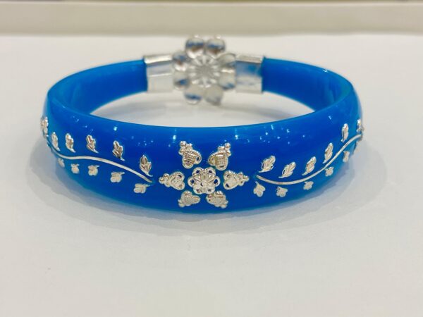 99.5 Pure Silver Flower Bracelet Pola (Sky Blue) Single (Size-27)