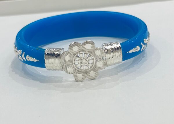 99.5 Pure Silver Flower Bracelet Pola (Sky Blue) Single (Size-27)