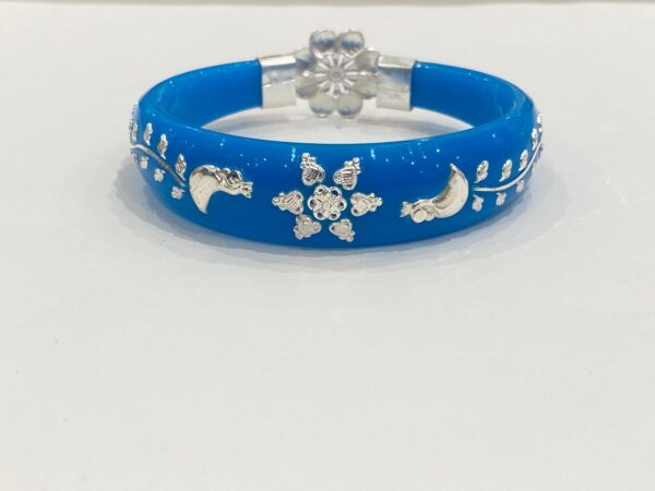 99.5 Pure Silver Floral Moon Bracelet Pola (Sky Blue) Single (Size-26)