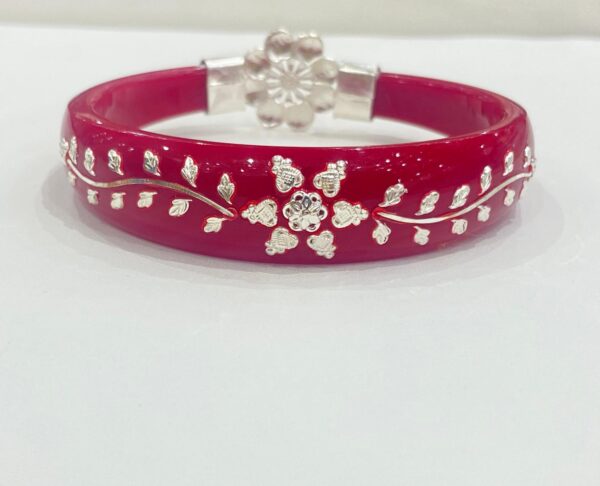 99.5 Pure Silver Floral Bracelet Pola (Single) Size-28