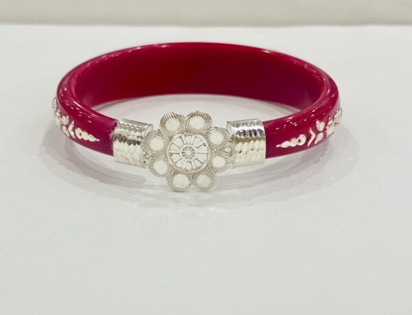 99.5 Pure Silver Floral Bracelet Pola (Single) Size-28