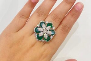 Beautiful Flora With AD Green Stone Finger Ring