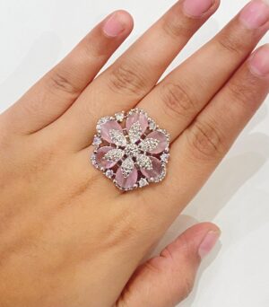 Beautiful Flora With AD Pink Stone Finger Ring
