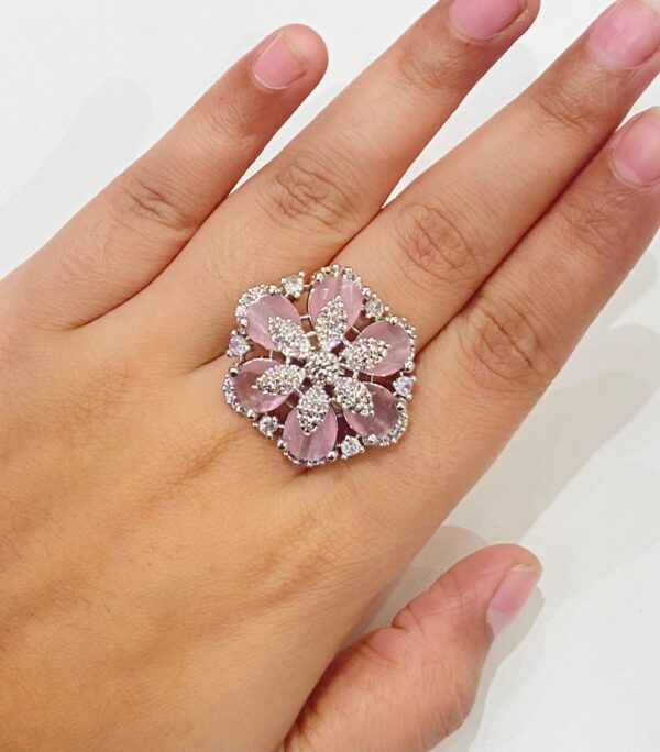 Beautiful Flora With AD Pink Stone Finger Ring