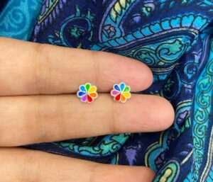 92.5 Pure Silver Multi Colour Flower Earrings