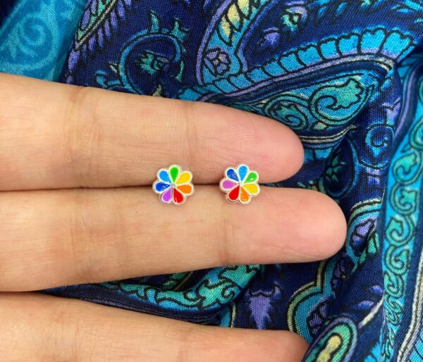92.5 Pure Silver Multi Colour Flower Earrings