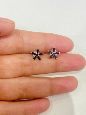 92.5 Pure Silver Black Stone Flower Earrings
