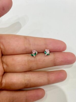 92.5 Pure Silver Pink Rose Earrings