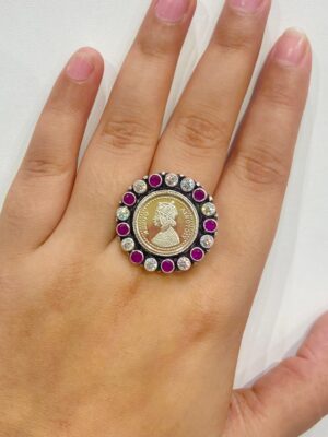 92.5 Silver Gini  Magenta Stone Finger Ring
