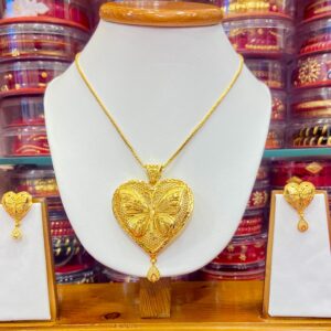 Heart Butterfly Pendant and Earrings (Without Chain)