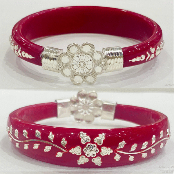 99.5 Pure Silver Floral Bracelet Pola (Single) Size-28