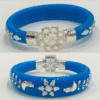 99.5 Pure Silver Floral Moon Bracelet Pola (Sky Blue) Single (Size-26)