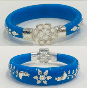 99.5 Pure Silver Floral Moon Bracelet Pola (Sky Blue) Single (Size-26)