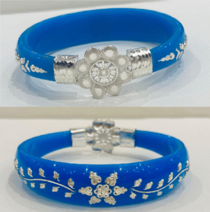 99.5 Pure Silver Flower Bracelet Pola (Sky Blue) Single (Size-27)