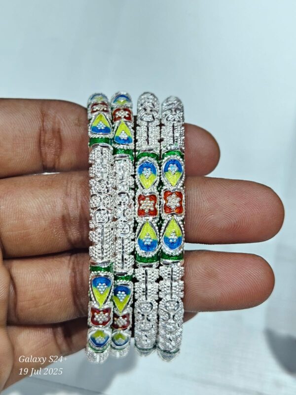 92.5 Pure Silver MultiColor Sleek Monipuri Bala (Pair)
