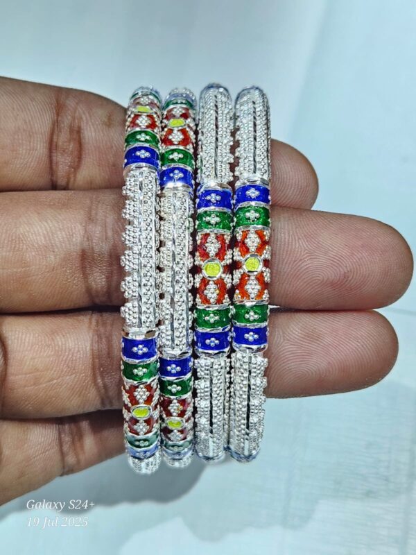 92.5 Pure Silver MultiColor Sleek Monipuri Bala (Pair)