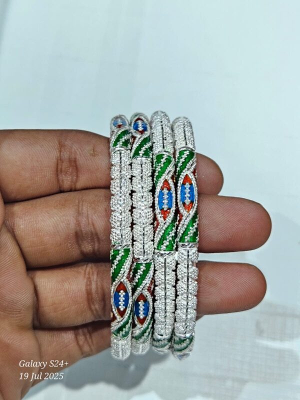92.5 Pure Silver MultiColor Sleek Monipuri Bala (Pair)