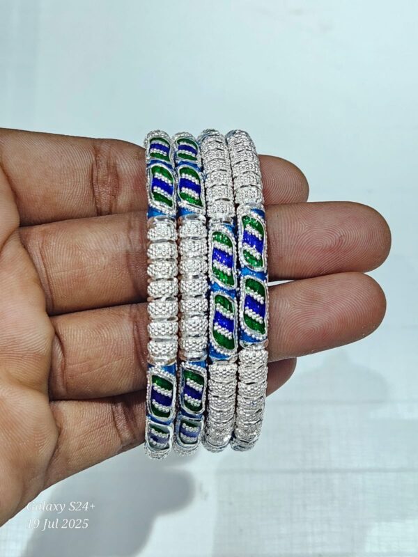 92.5 Pure Silver MultiColor Sleek Monipuri Bala (Pair)