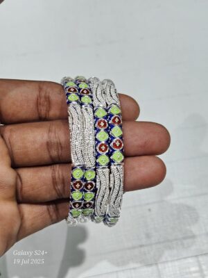 92.5 Pure Silver MultiColor Sleek Monipuri Bala (Pair)