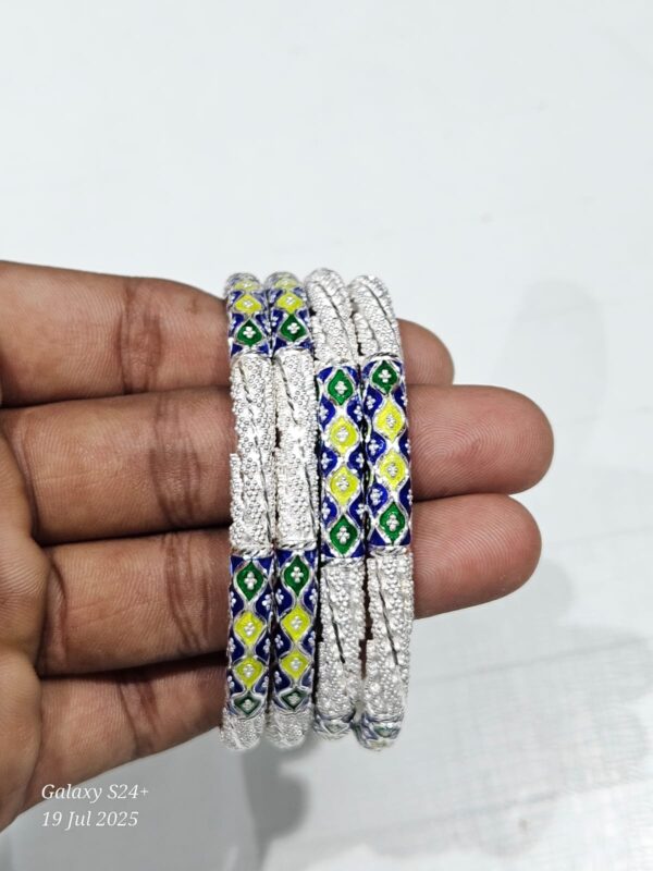 92.5 Pure Silver MultiColor Sleek Monipuri Bala (Pair)