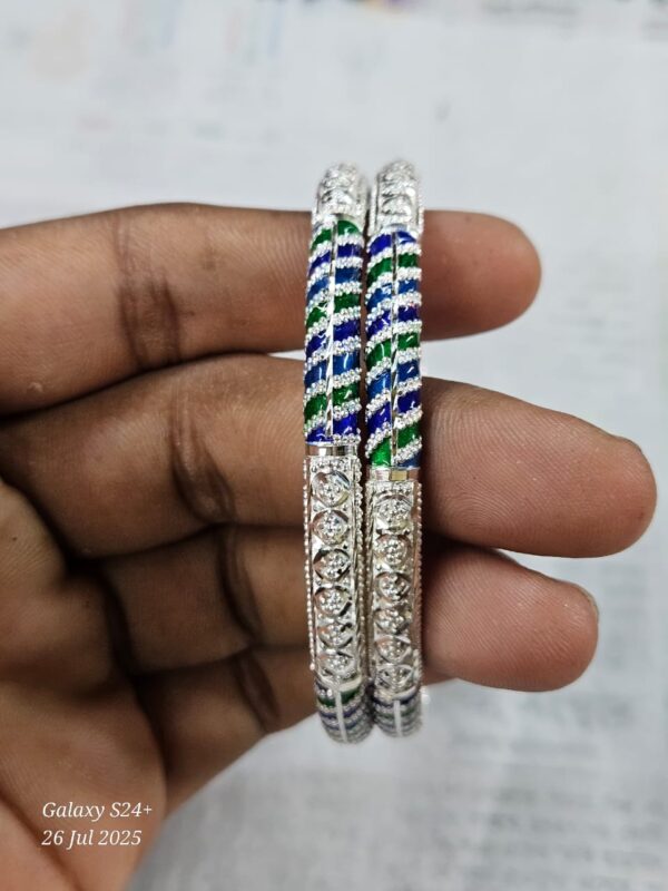 92.5 Pure Silver MultiColor Sleek Monipuri Bala (Pair)