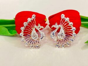 92.5 Pure Silver Peacock Shape Earrings