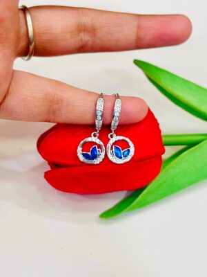 92.5 Pure Silver Hanging Circle Butterfly Earrings