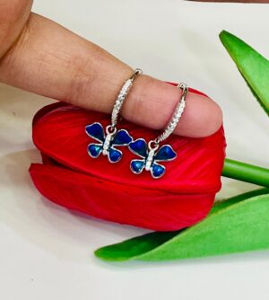 92.5 Pure Silver Blue Stone Butterfly Earrings