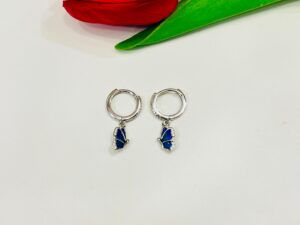 92.5 Pure Silver Blue Stone Flying Butterfly Earrings