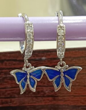 92.5 Pure Silver Stone Flying Butterfly Earrings