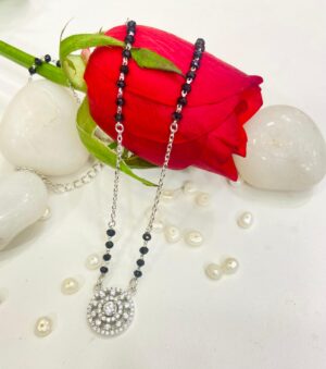 92.5 pure Silver Stony Circular Pendant Mangalsutra